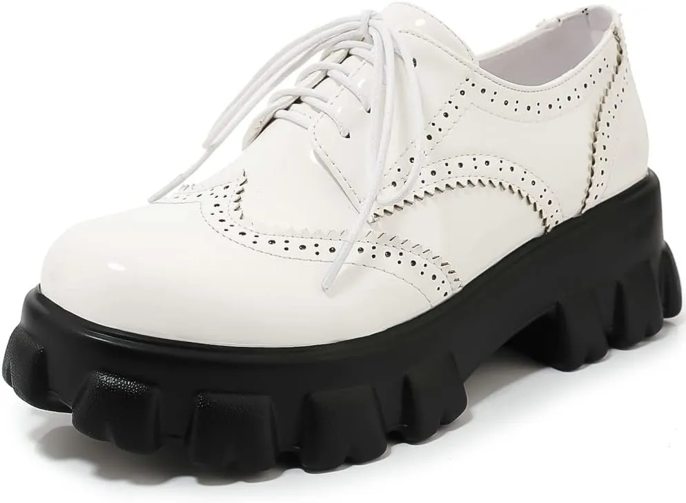 KOKOMOMO Womens Platform Oxford Shoes Chunky Platform Loafers Goth Buckle Shoes