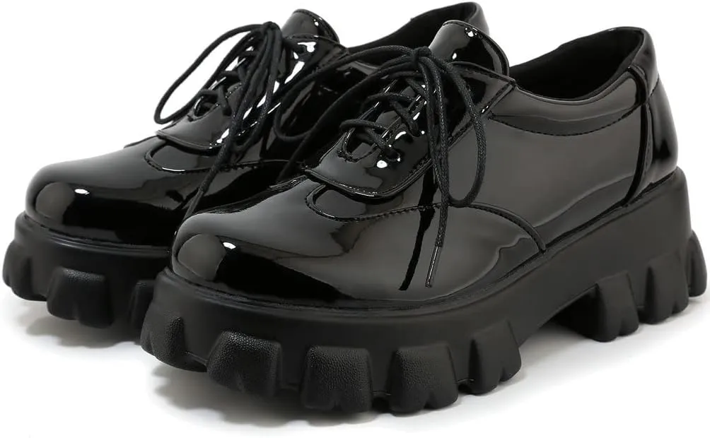 KOKOMOMO Womens Platform Oxford Shoes Chunky Platform Loafers Goth Buckle Shoes