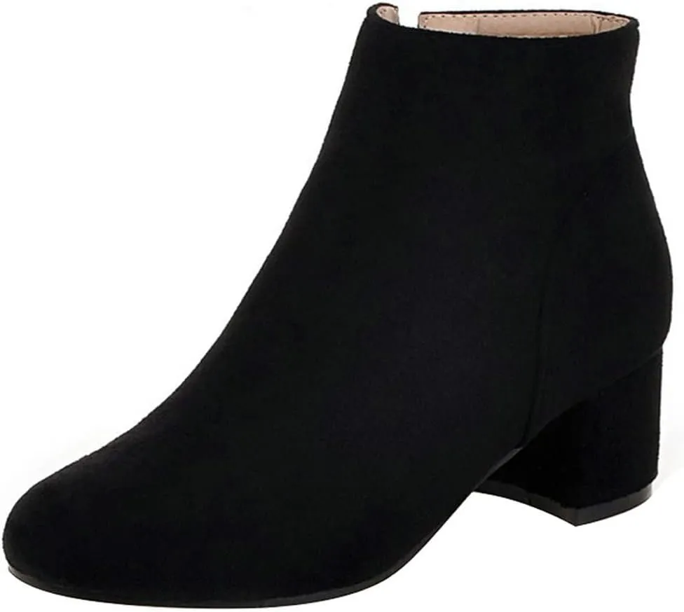 KOKOMOMO Womens Round Toe Chunky Heeled Boots Zip Up Ankle Booties