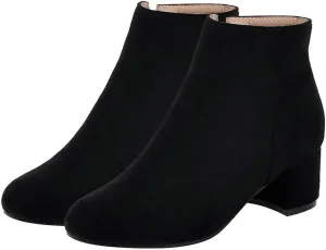 KOKOMOMO Womens Round Toe Chunky Heeled Boots Zip Up Ankle Booties