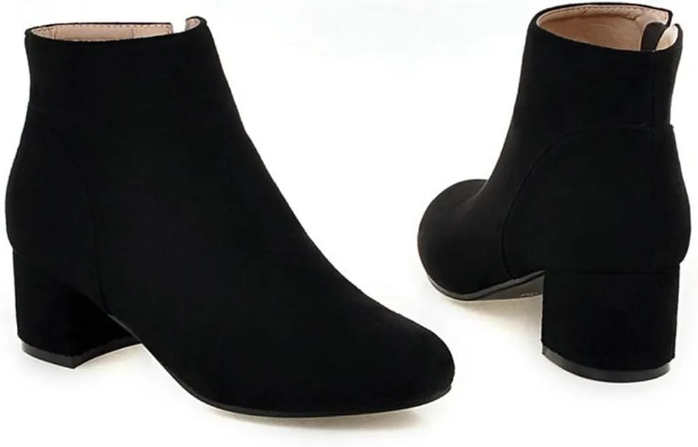 KOKOMOMO Womens Round Toe Chunky Heeled Boots Zip Up Ankle Booties