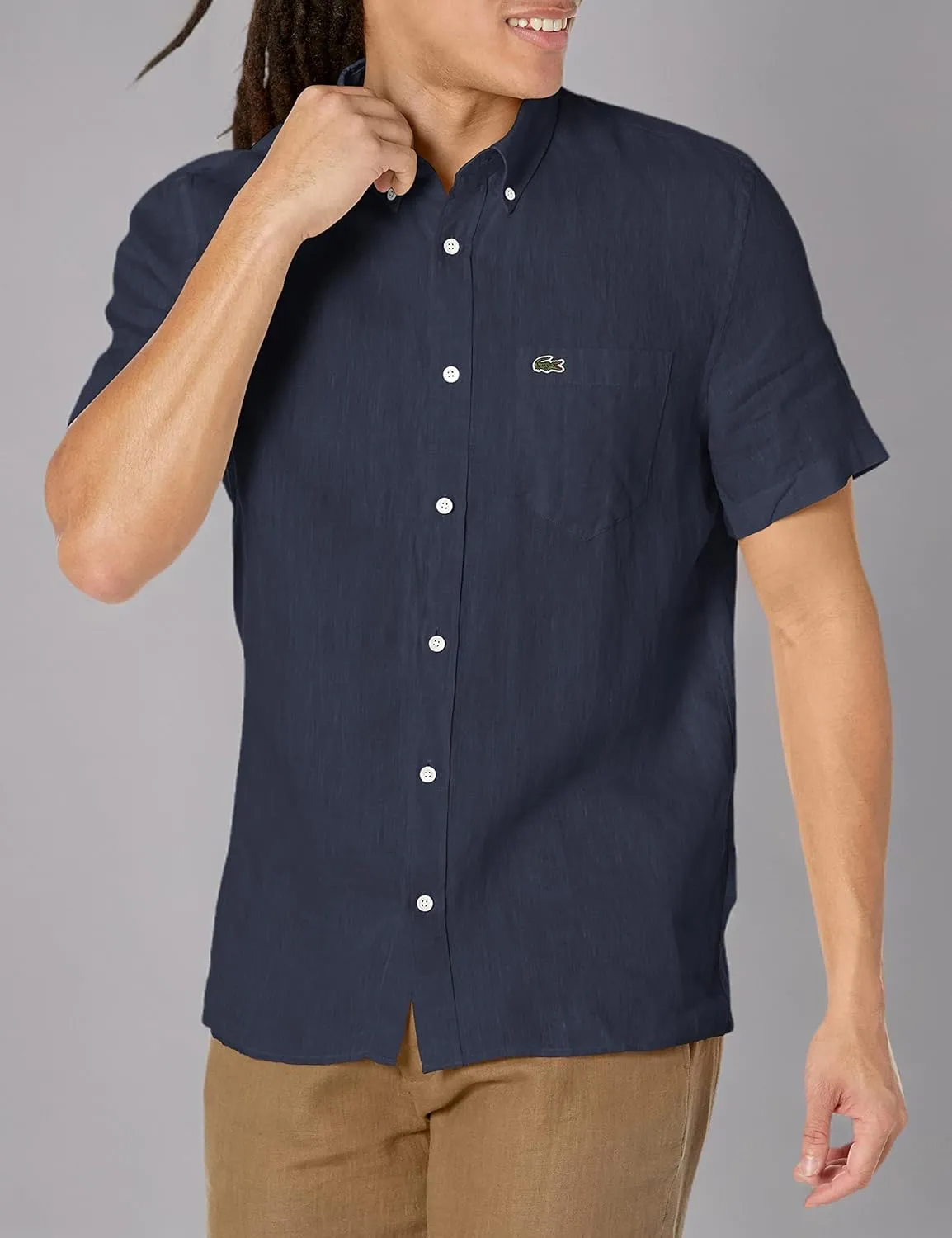 Lacoste Men's Regular Fit Linen Casual Button Down
