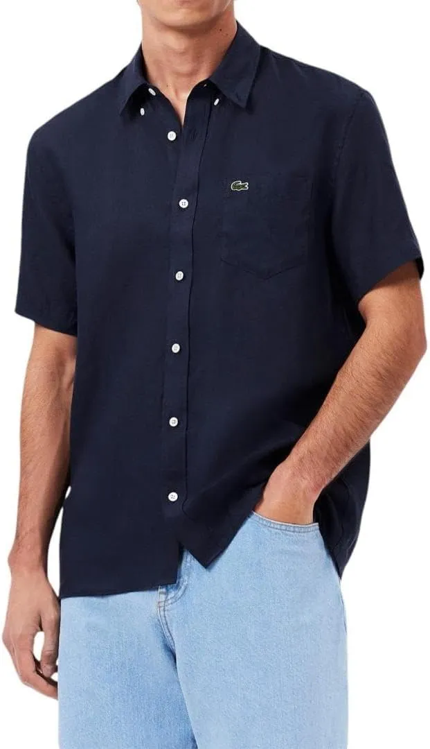 Lacoste Men's Regular Fit Linen Casual Button Down
