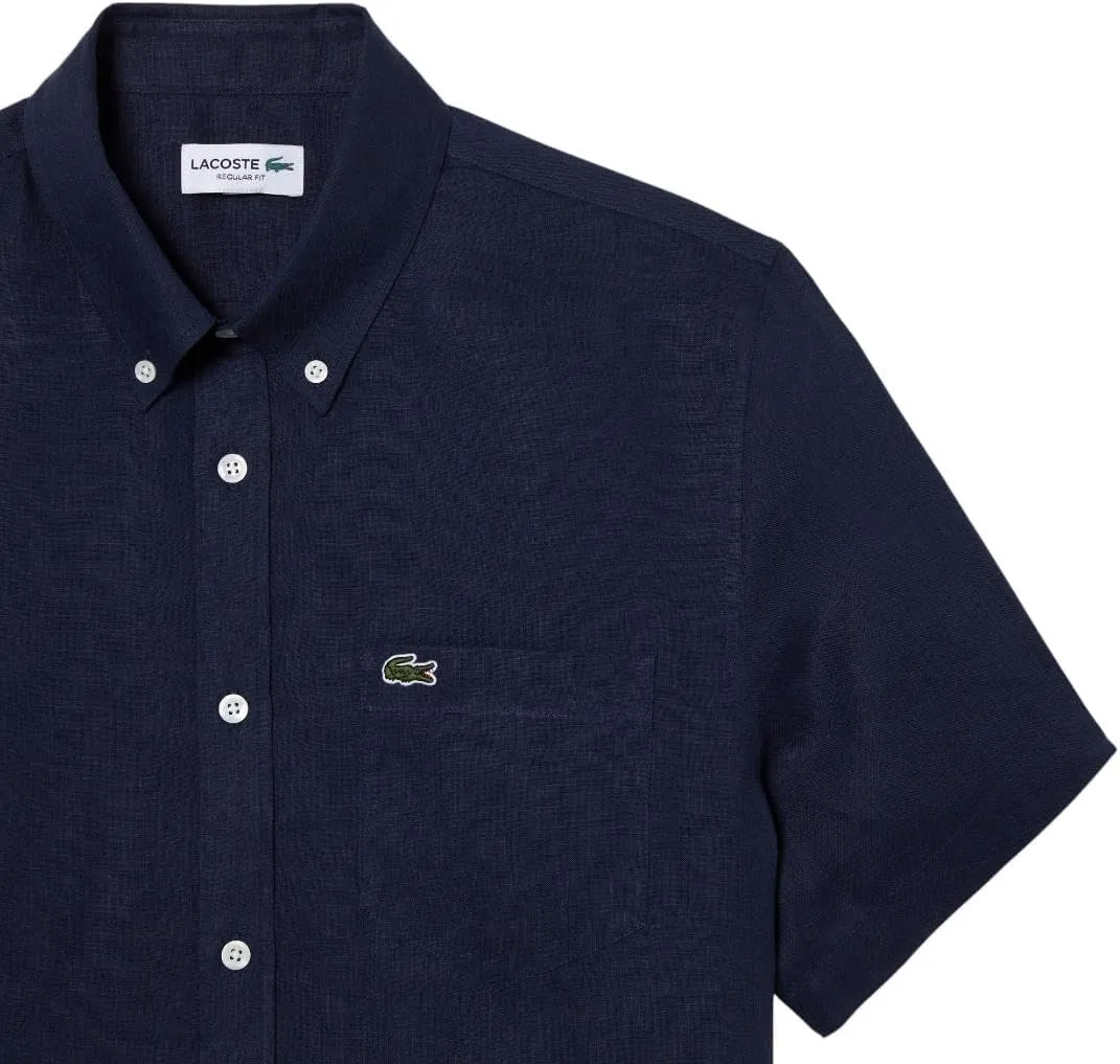Lacoste Men's Regular Fit Linen Casual Button Down
