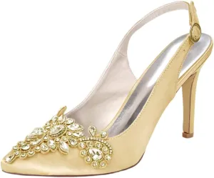 Ladies Glitter Sandals Heels Wedding Court Shoes for Bride Pointed Toe Slingback Heeled Unique Party Dress Work 9.5CM