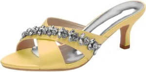 Ladies Open Toe Kitten Heel Sandals Rhinestone Wedding Shoes Cross Strap Heels 6CM Bride Party Dress Evening Rhineston Outdoor Slipper, Gold, 7 UK
