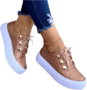 Ladmiple Shoes For Women Sneakers Slip Ons Lace Up Fashion Casual Summer Platform Leather Walking Shoes Flats Loafers