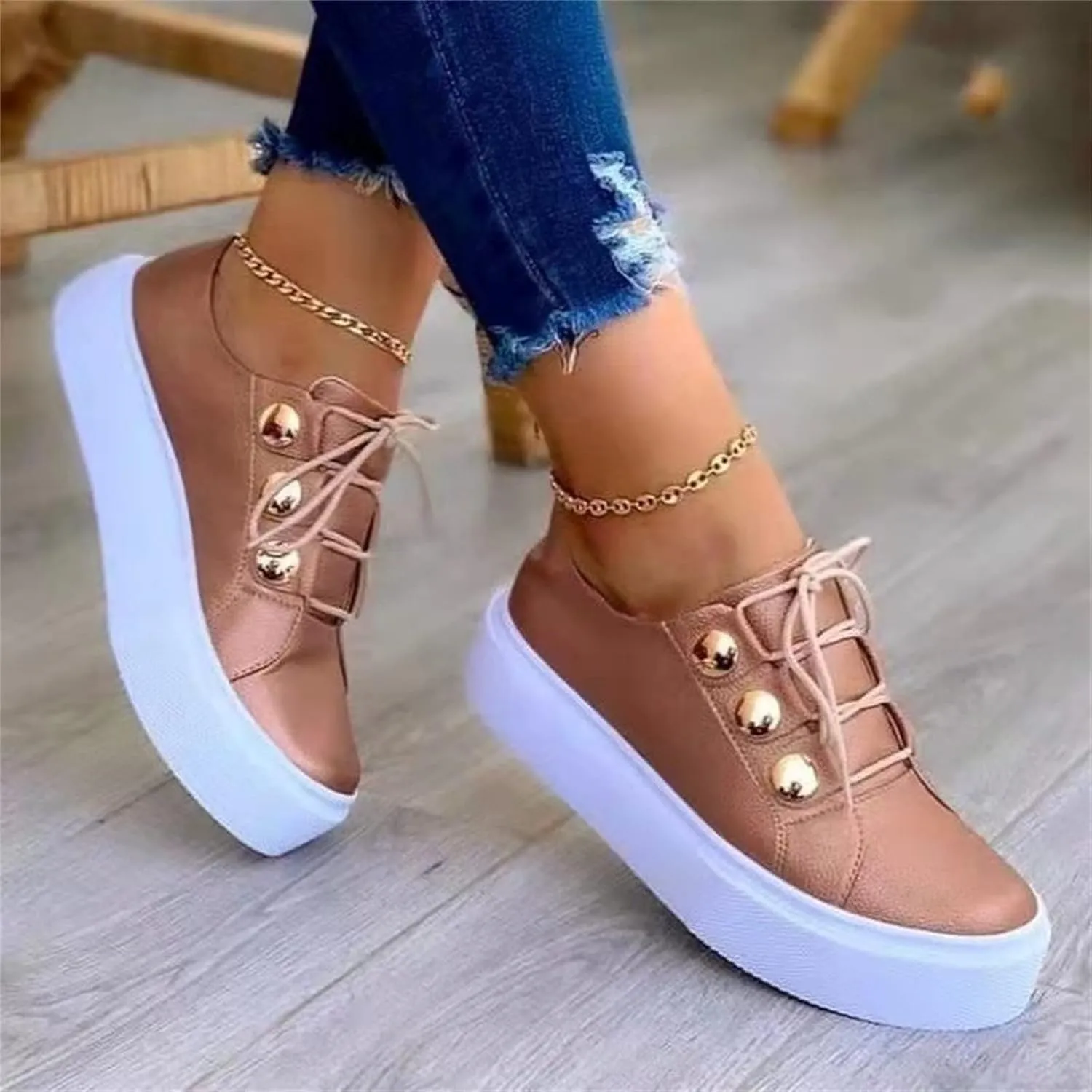 Ladmiple Shoes For Women Sneakers Slip Ons Lace Up Fashion Casual Summer Platform Leather Walking Shoes Flats Loafers