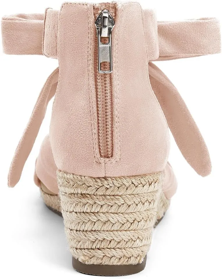 LAICIGO Womens Espadrilles Wedge Sandals Back Zipper Closure Open Toe Platform Ankle Strap Summer Dress Shoes with Bow