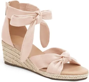 LAICIGO Womens Espadrilles Wedge Sandals Back Zipper Closure Open Toe Platform Ankle Strap Summer Dress Shoes with Bow