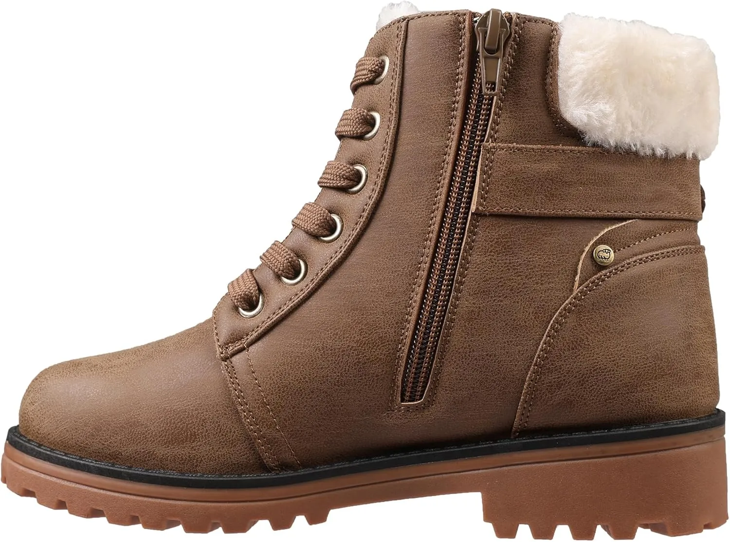 Lamo Women's Kit Lace-Up Boots - Stylish Boots with PU Upper, Faux Fur Collar, NeverWet Water and Stain Resistance,TPR Outsole - 7" Height with Medial Side Zipper and Premium Faux Fur Lining