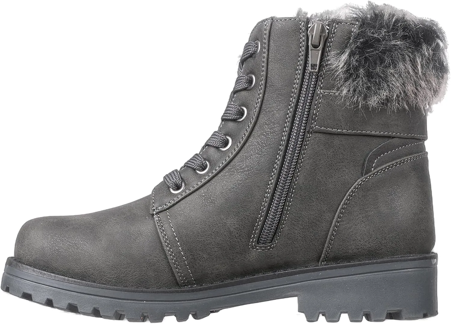 Lamo Women's Kit Lace-Up Boots - Stylish Boots with PU Upper, Faux Fur Collar, NeverWet Water and Stain Resistance,TPR Outsole - 7" Height with Medial Side Zipper and Premium Faux Fur Lining