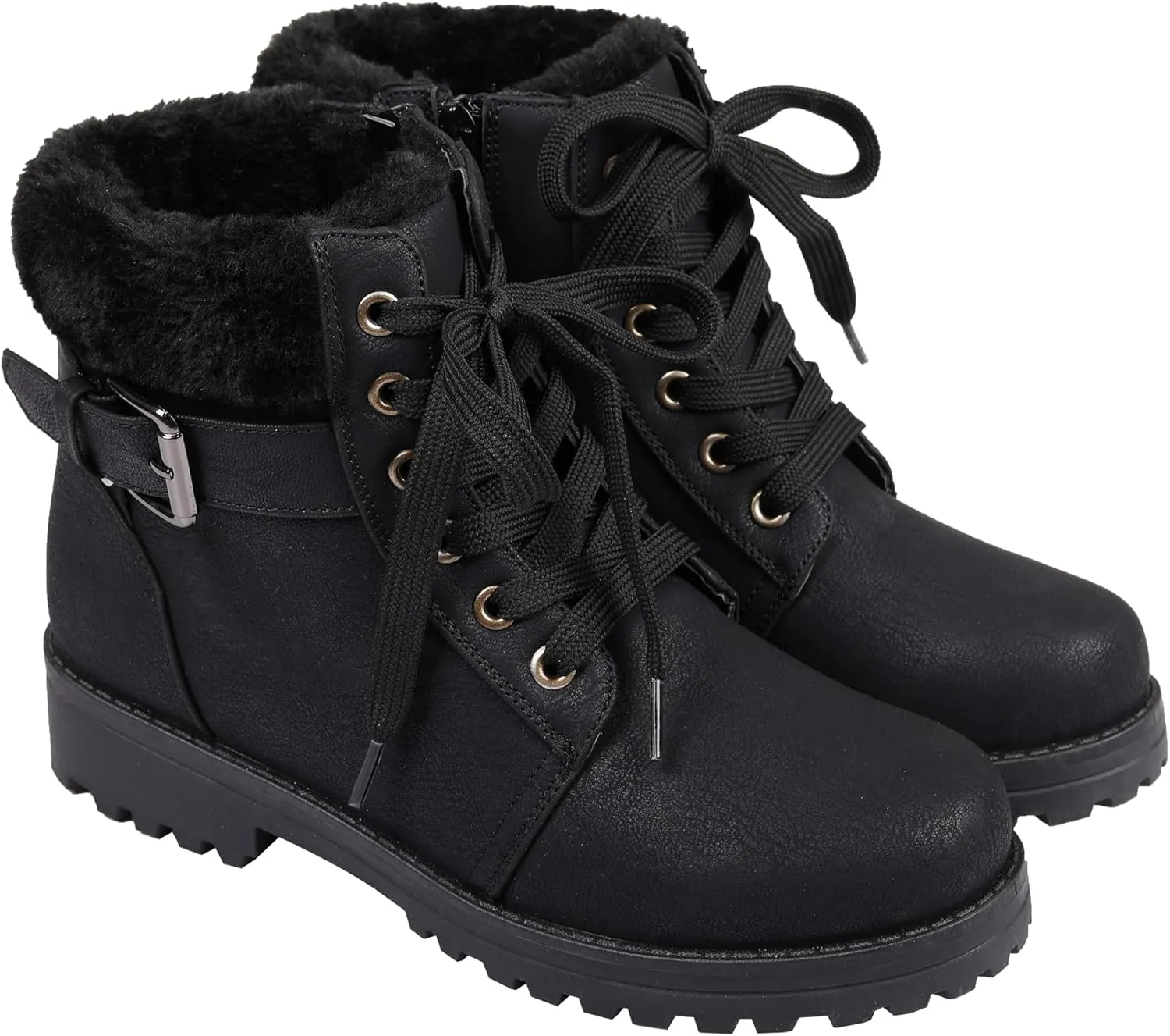 Lamo Women's Kit Lace-Up Boots - Stylish Boots with PU Upper, Faux Fur Collar, NeverWet Water and Stain Resistance,TPR Outsole - 7" Height with Medial Side Zipper and Premium Faux Fur Lining