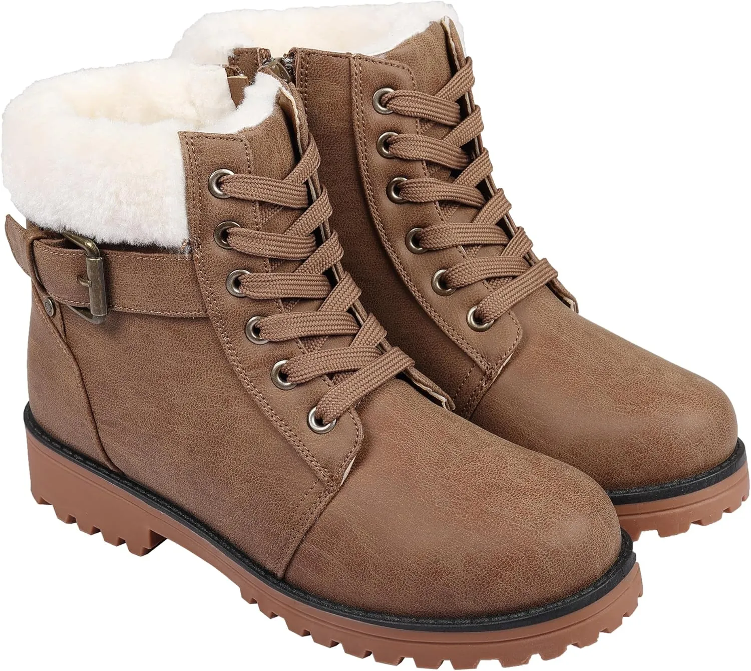 Lamo Women's Kit Lace-Up Boots - Stylish Boots with PU Upper, Faux Fur Collar, NeverWet Water and Stain Resistance,TPR Outsole - 7" Height with Medial Side Zipper and Premium Faux Fur Lining