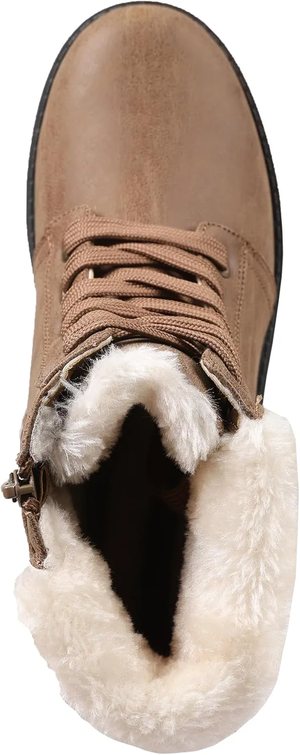 Lamo Women's Kit Lace-Up Boots - Stylish Boots with PU Upper, Faux Fur Collar, NeverWet Water and Stain Resistance,TPR Outsole - 7" Height with Medial Side Zipper and Premium Faux Fur Lining
