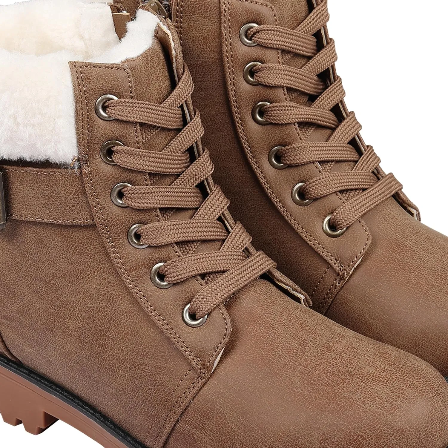 Lamo Women's Kit Lace-Up Boots - Stylish Boots with PU Upper, Faux Fur Collar, NeverWet Water and Stain Resistance,TPR Outsole - 7" Height with Medial Side Zipper and Premium Faux Fur Lining