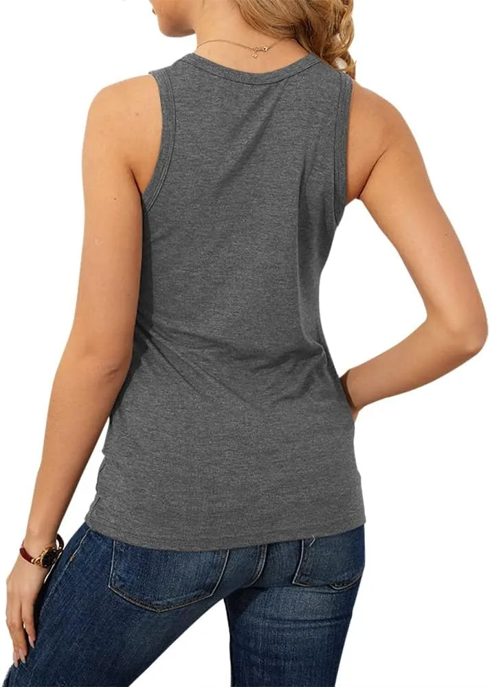 Langwyqu Womens' Crewneck Sleeveless Summer Casual Loose Fit Basic Shirts
