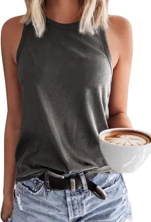 Langwyqu Womens' Crewneck Sleeveless Summer Casual Loose Fit Basic Shirts