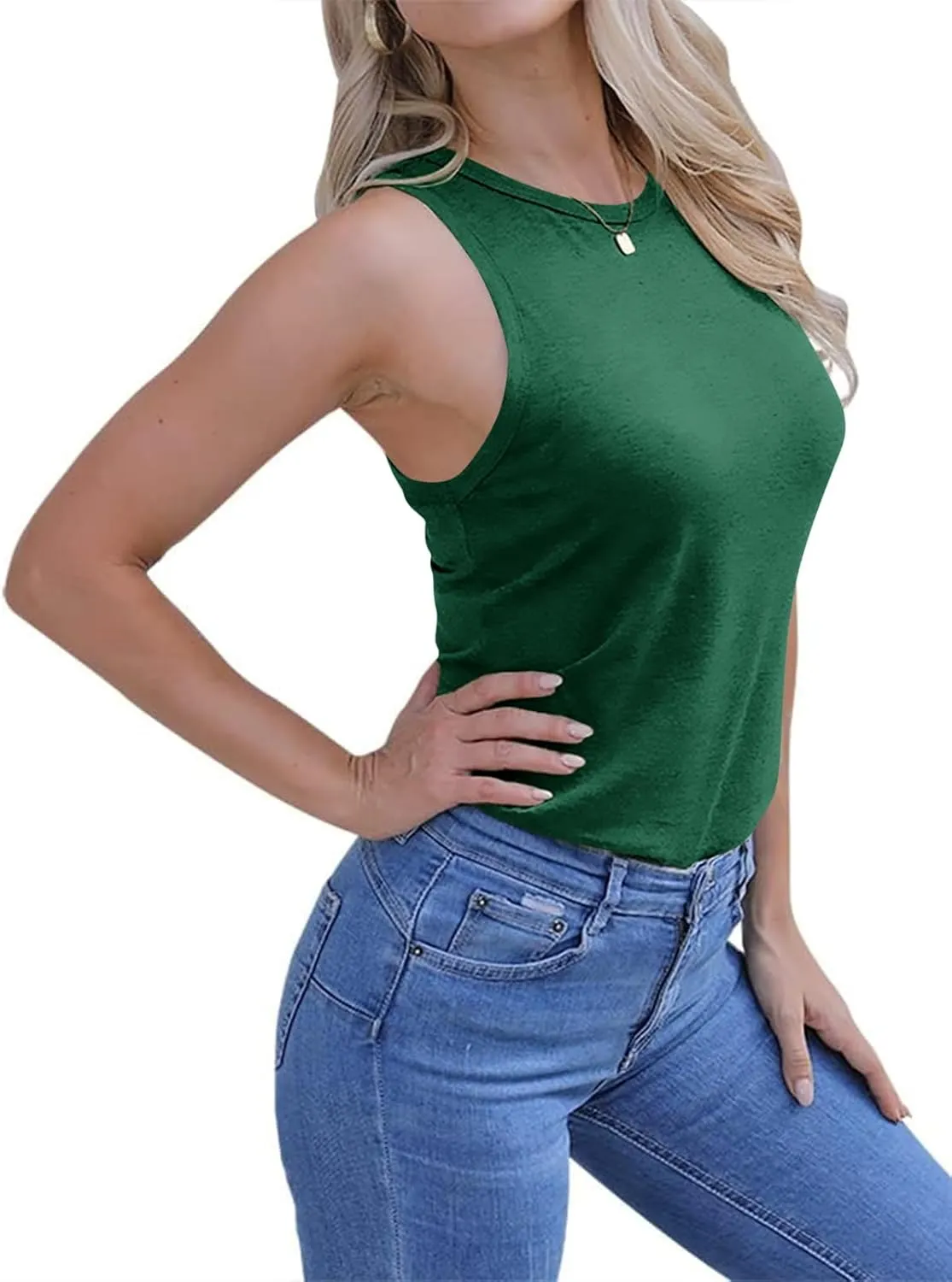 Langwyqu Womens' Crewneck Sleeveless Summer Casual Loose Fit Basic Shirts
