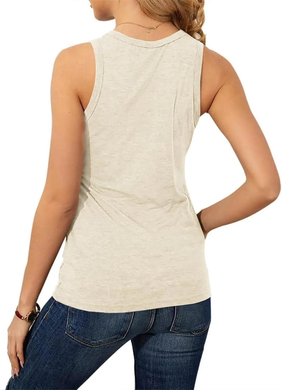 Langwyqu Womens' Crewneck Sleeveless Summer Casual Loose Fit Basic Shirts