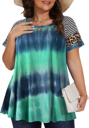LARACE Women's Plus Size Tops Summer Basic Tunic Short Sleeve Casual Round Neck T Shirt