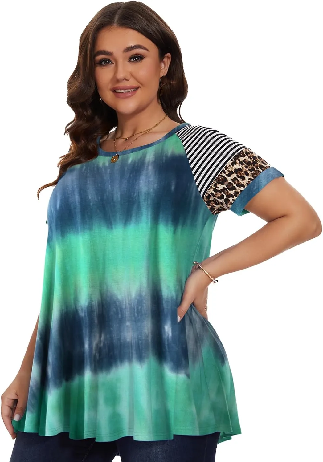 LARACE Women's Plus Size Tops Summer Basic Tunic Short Sleeve Casual Round Neck T Shirt