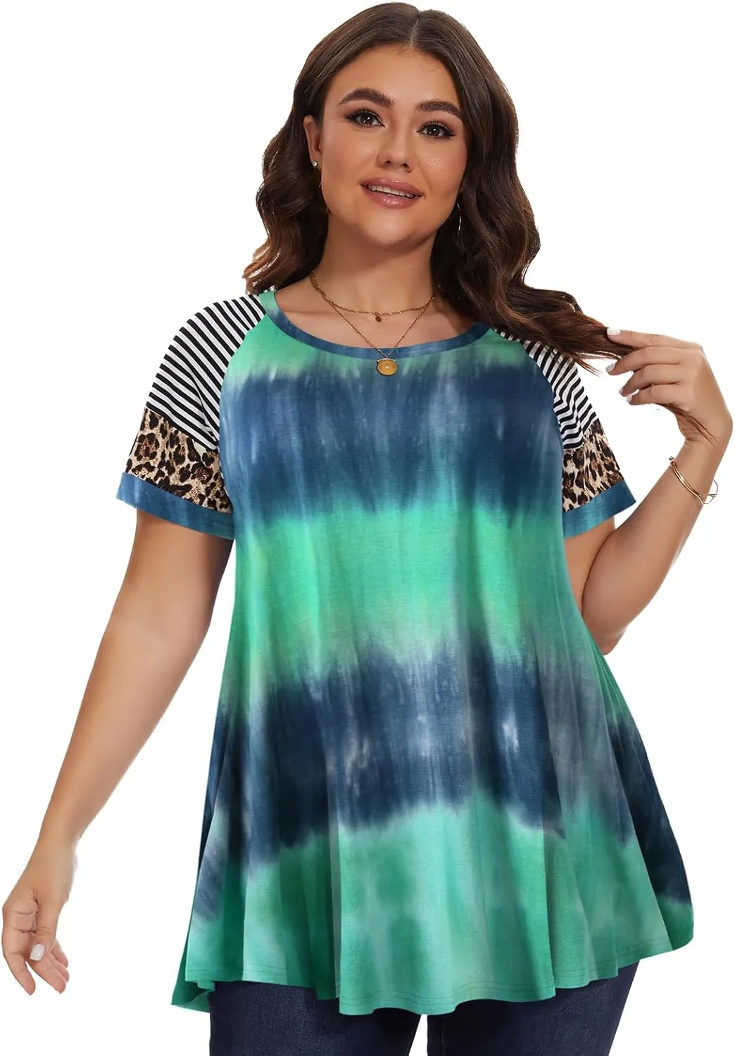 LARACE Women's Plus Size Tops Summer Basic Tunic Short Sleeve Casual Round Neck T Shirt