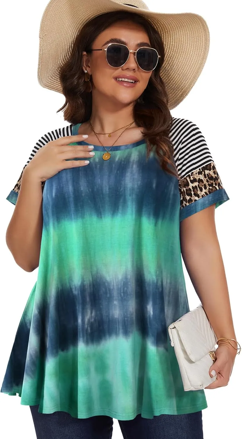 LARACE Women's Plus Size Tops Summer Basic Tunic Short Sleeve Casual Round Neck T Shirt