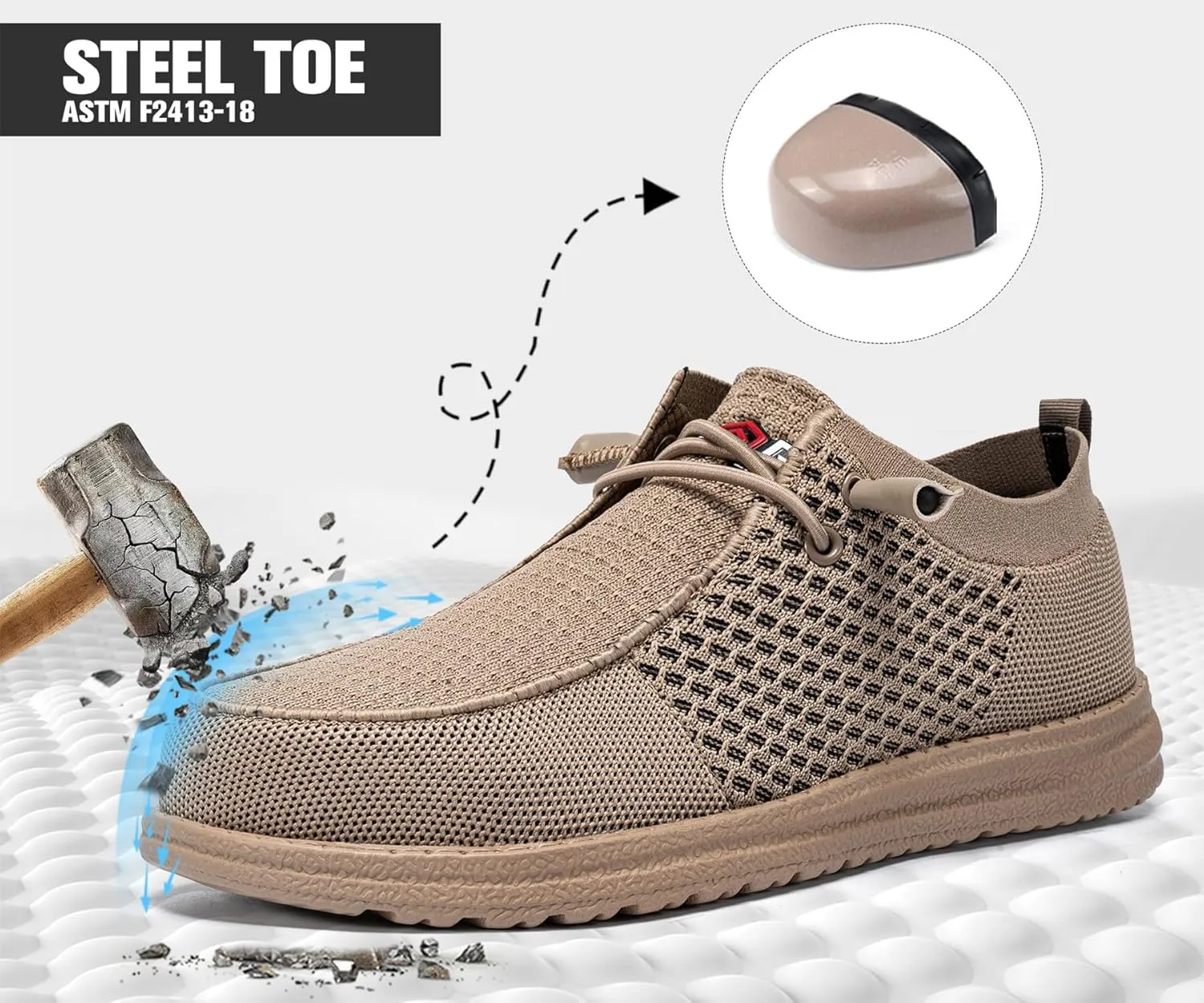 LARNMERN Slip On Steel Toe Shoes Men Lightweight Comfortable Lounging Walking Sneakers Steel Toe Loafers