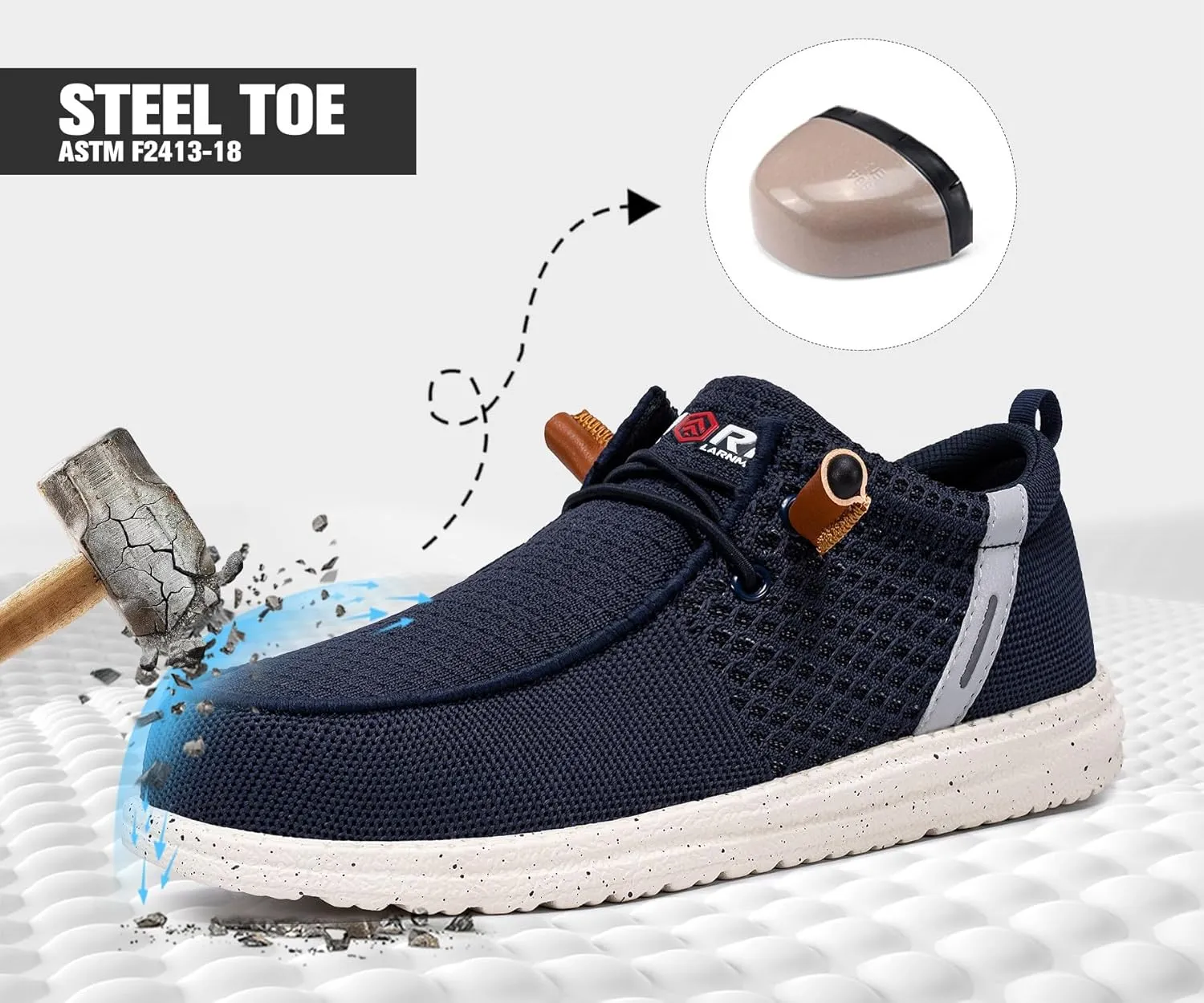 LARNMERN Steel Toe Loafers Women Lightweight Comfortable Slip On Walking Casual Flats Sneakers Work Safety Shoes