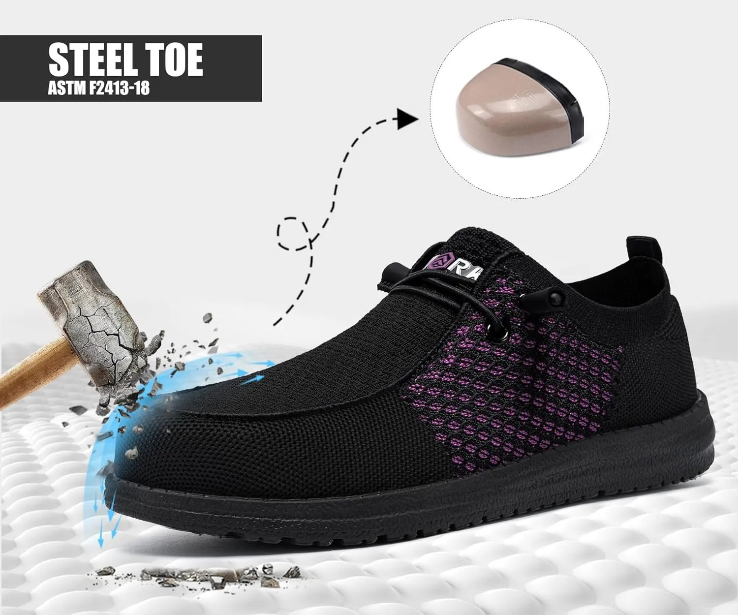 LARNMERN Steel Toe Loafers Women Lightweight Comfortable Slip On Walking Casual Flats Sneakers Work Safety Shoes