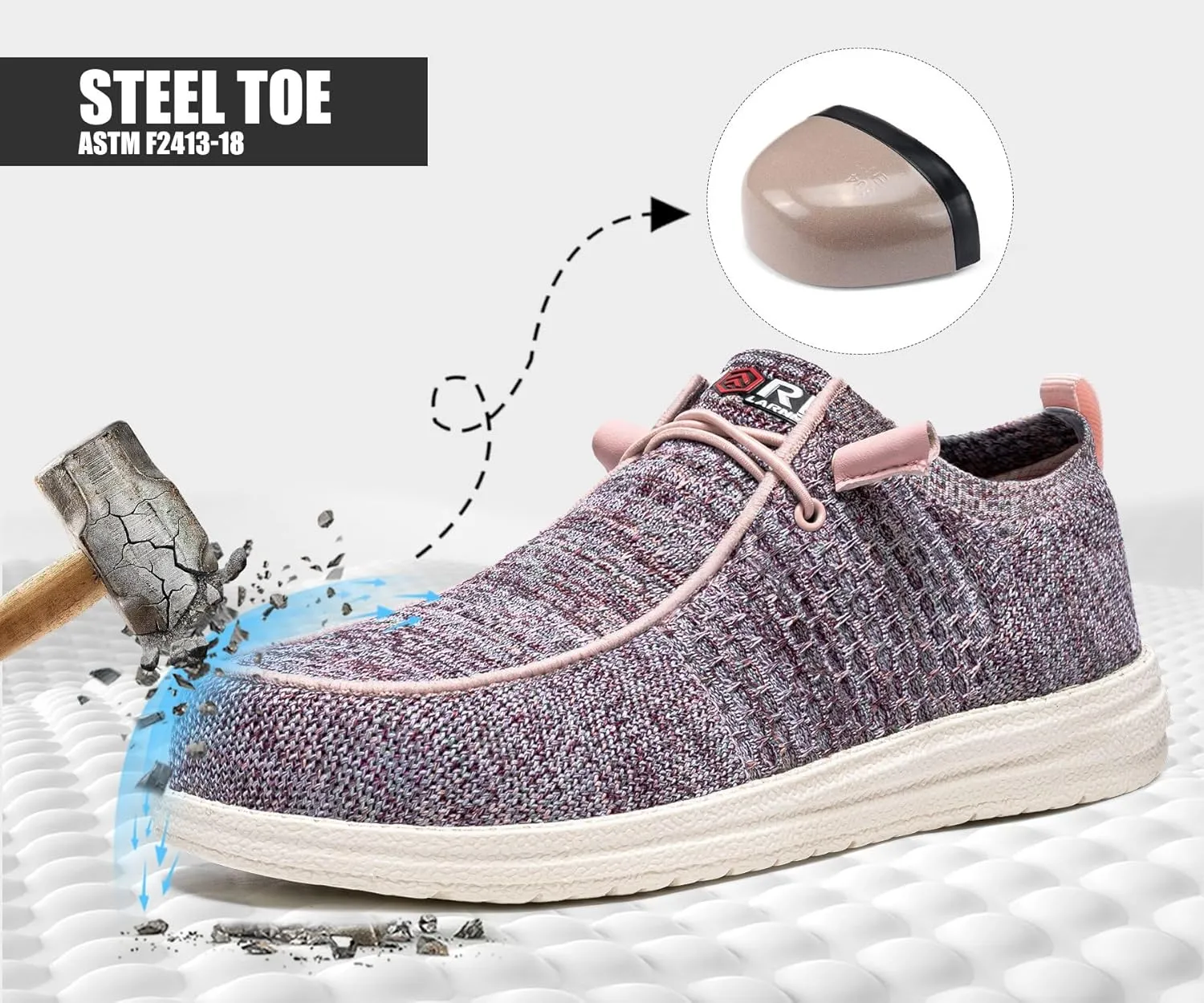 LARNMERN Steel Toe Loafers Women Lightweight Comfortable Slip On Walking Casual Flats Sneakers Work Safety Shoes