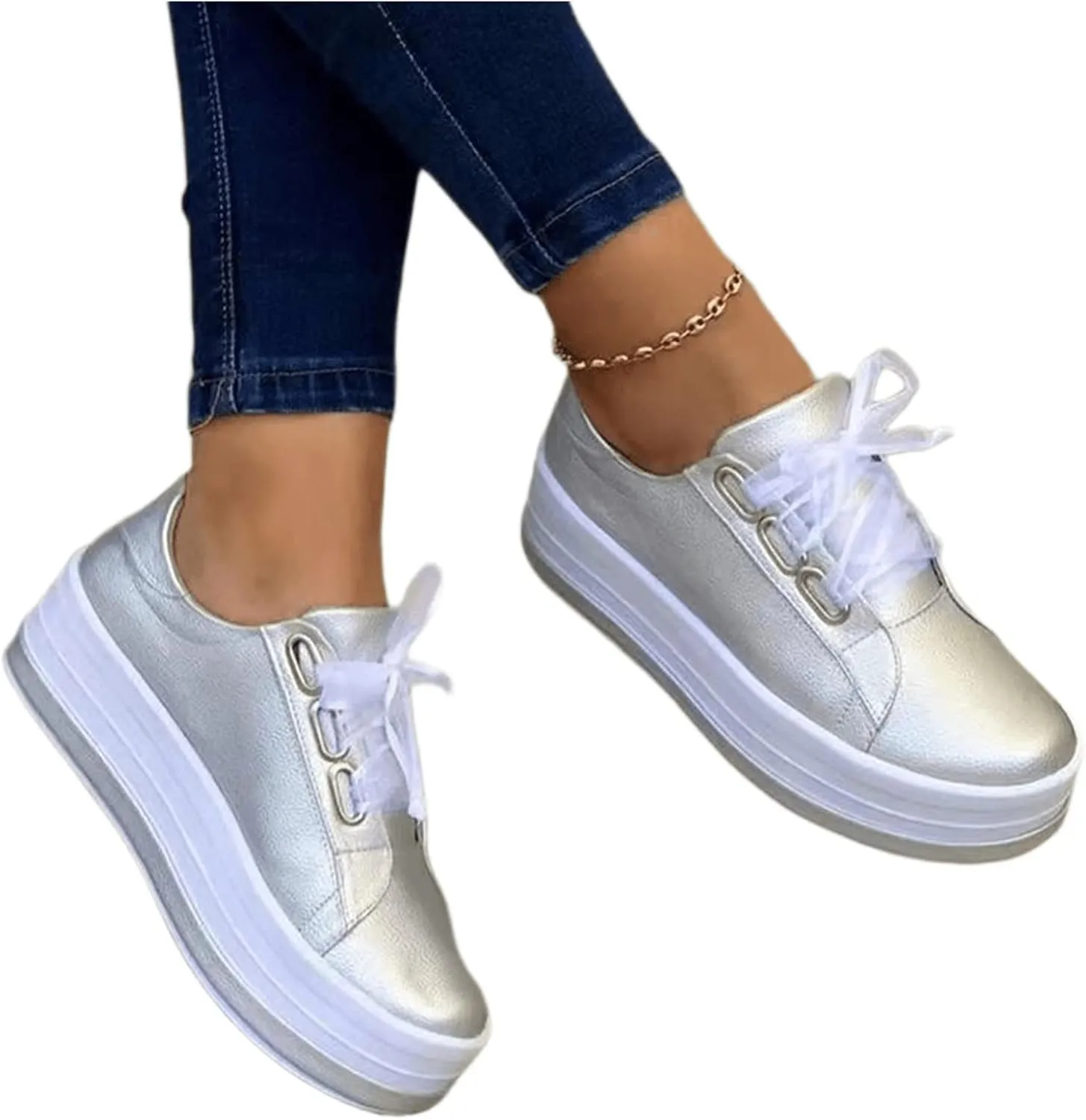 Lausiuoe Shoes For Women Sneakers Cute Leather Low Top Walking Shoes Casual Fashion Slip On Soft Non-Slip Flat Loafers