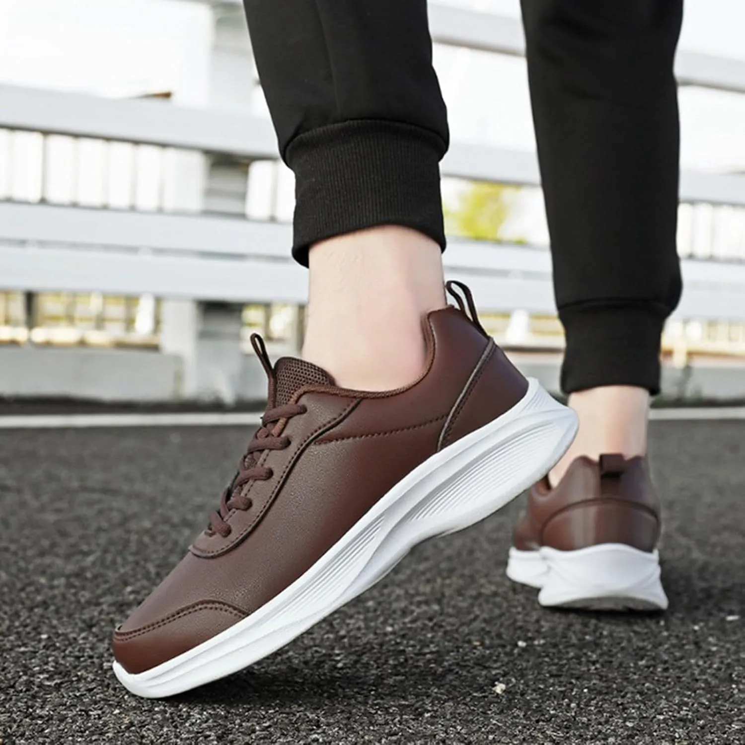 Leather Casual Dress Shoes for Men Non Slip Walking Shoes Waterproof Lace Up Running Shoes Sneakers for Women