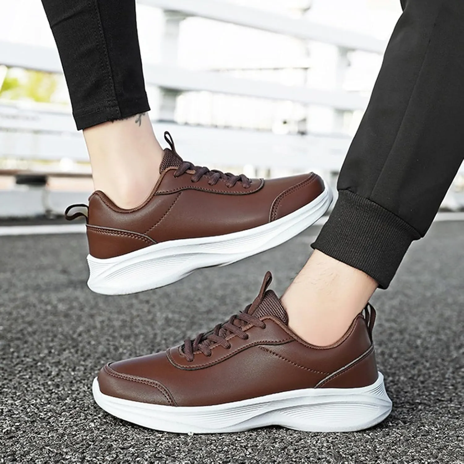 Leather Casual Dress Shoes for Men Non Slip Walking Shoes Waterproof Lace Up Running Shoes Sneakers for Women