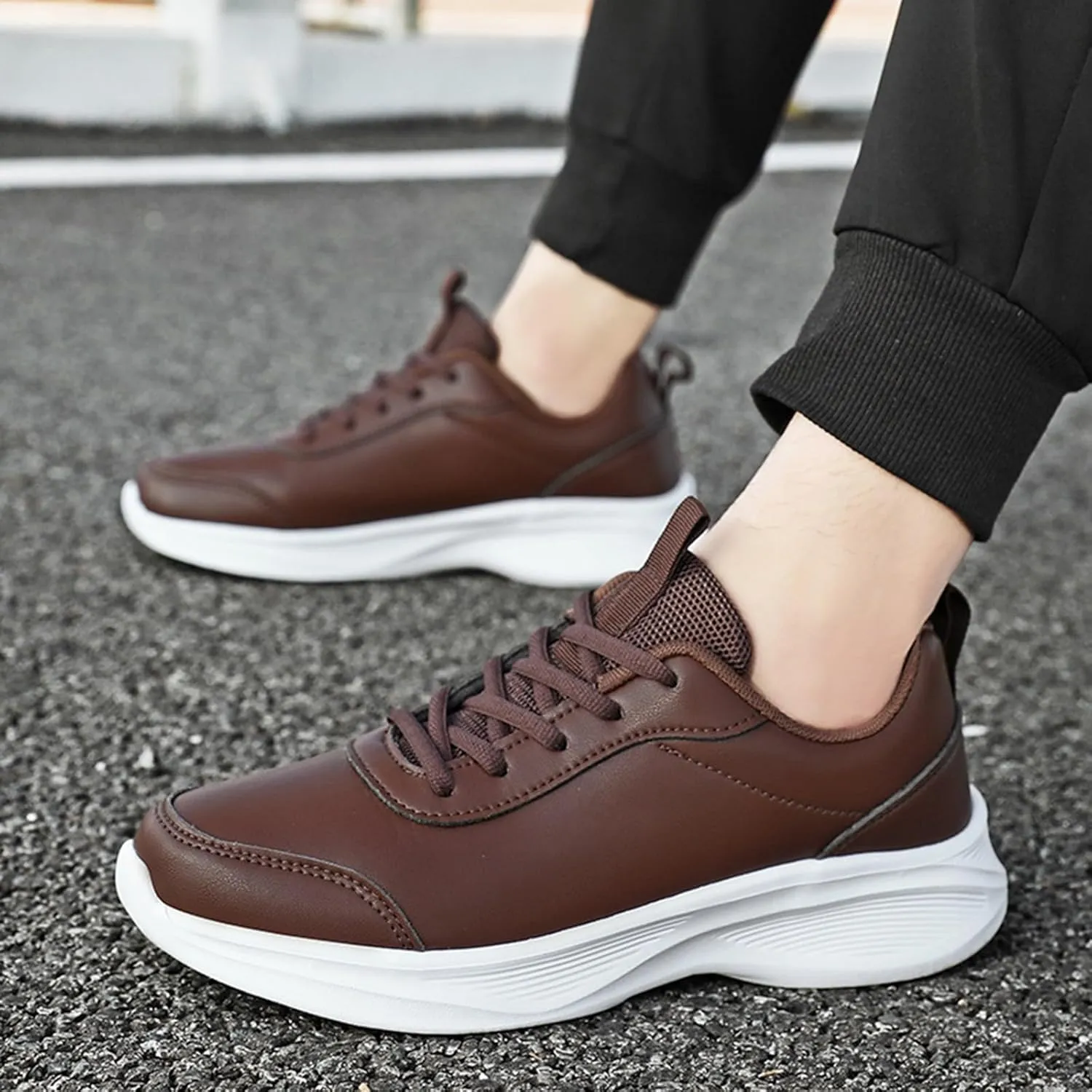 Leather Casual Dress Shoes for Men Non Slip Walking Shoes Waterproof Lace Up Running Shoes Sneakers for Women