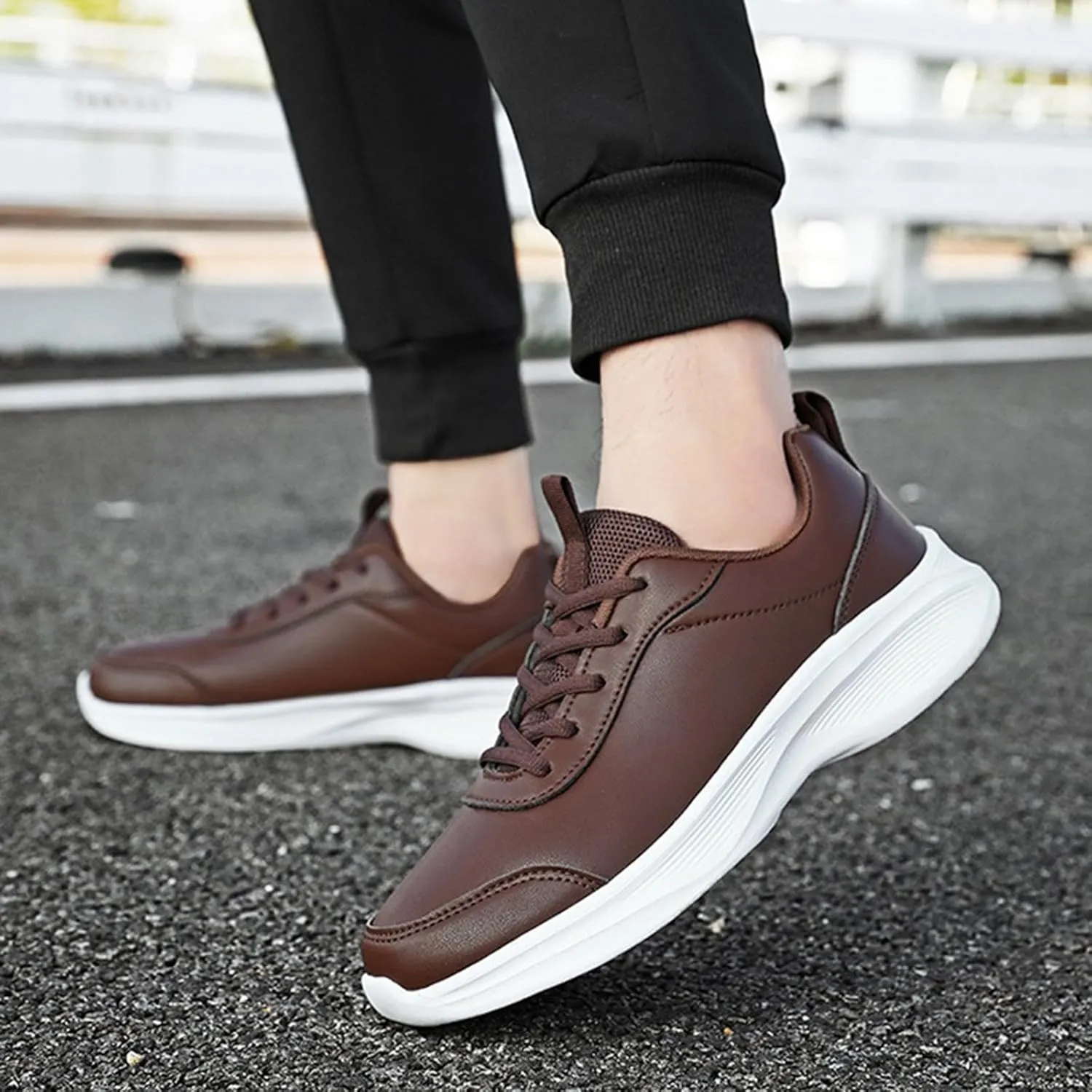 Leather Casual Dress Shoes for Men Non Slip Walking Shoes Waterproof Lace Up Running Shoes Sneakers for Women
