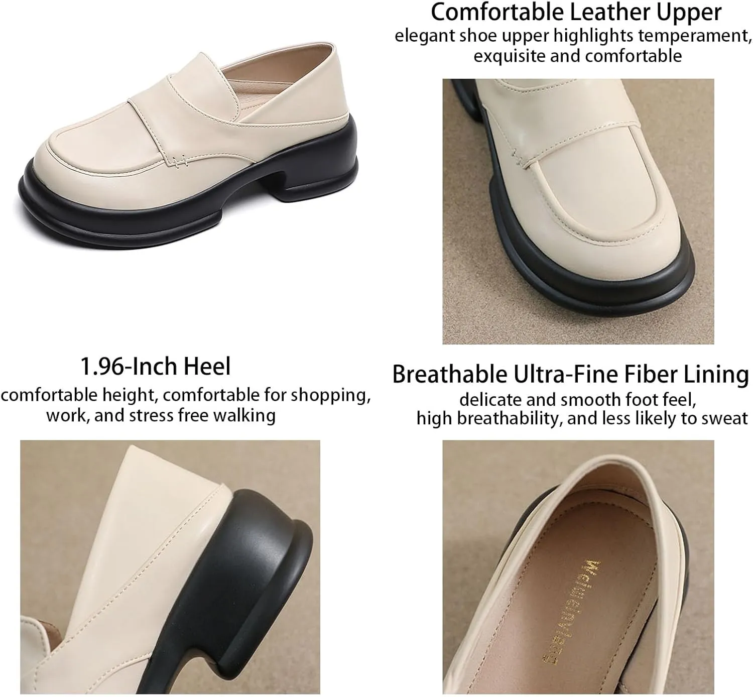 Leather Classic Platform Loafers for Wmen's,Comfortable Slip-On Chunky Penny Loafers,Casual Walking Formal Office Chunky Loafers