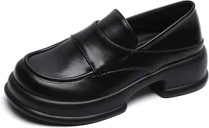 Leather Classic Platform Loafers for Wmen's,Comfortable Slip-On Chunky Penny Loafers,Casual Walking Formal Office Chunky Loafers
