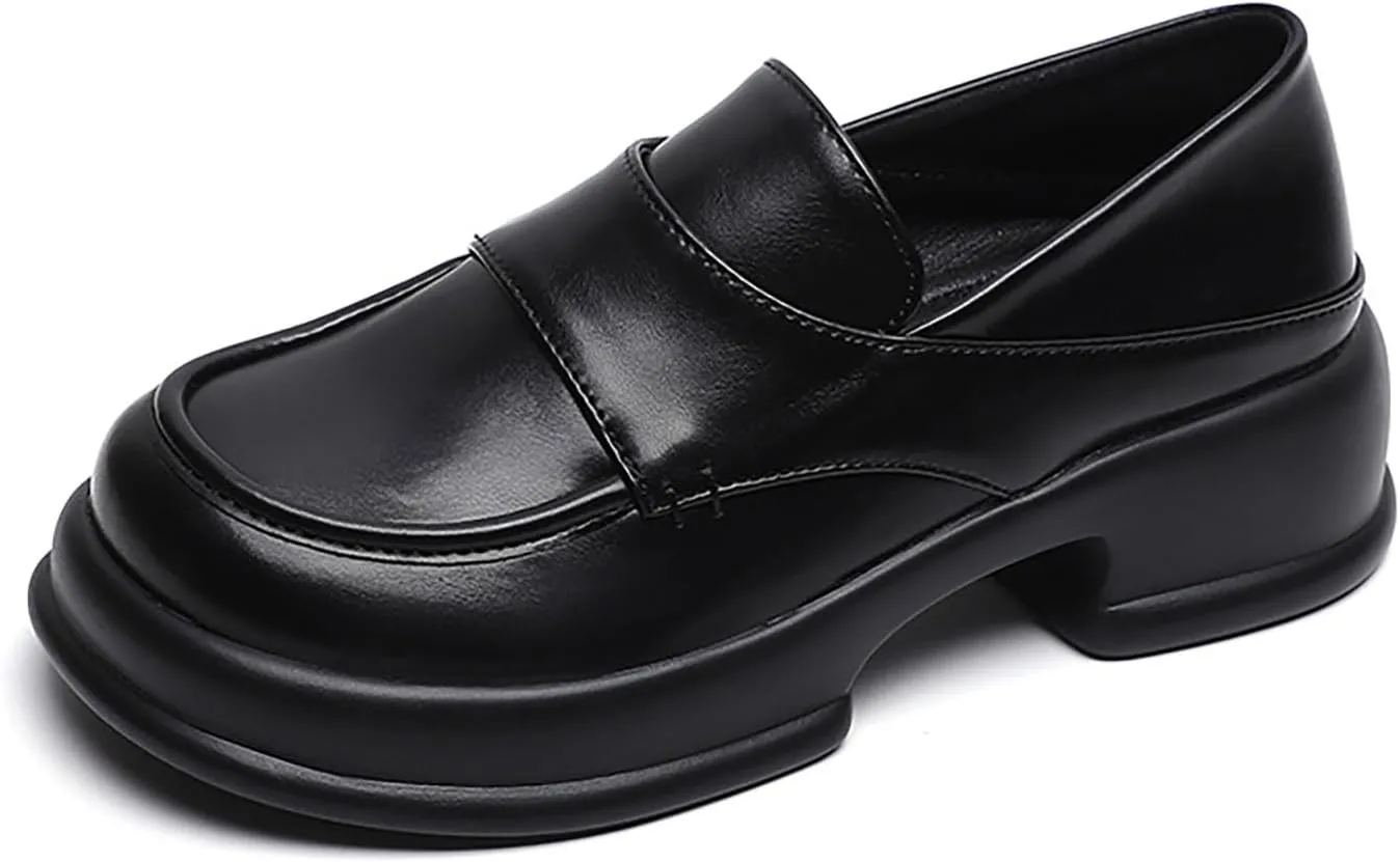 Leather Classic Platform Loafers for Wmen's,Comfortable Slip-On Chunky Penny Loafers,Casual Walking Formal Office Chunky Loafers