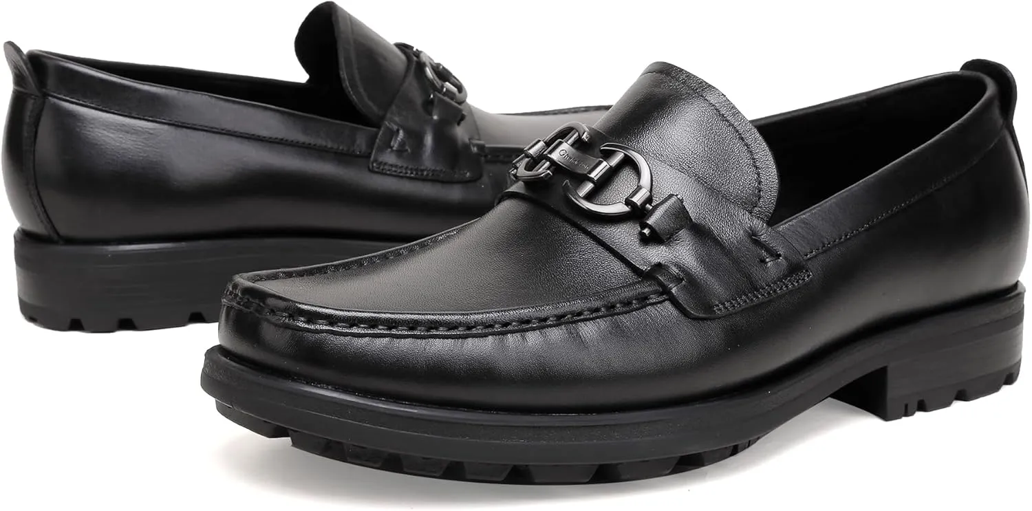 Leather Dress Loafers Shoes for Men, Casual Penny with Metal Buckle Slip On Driving Loafers