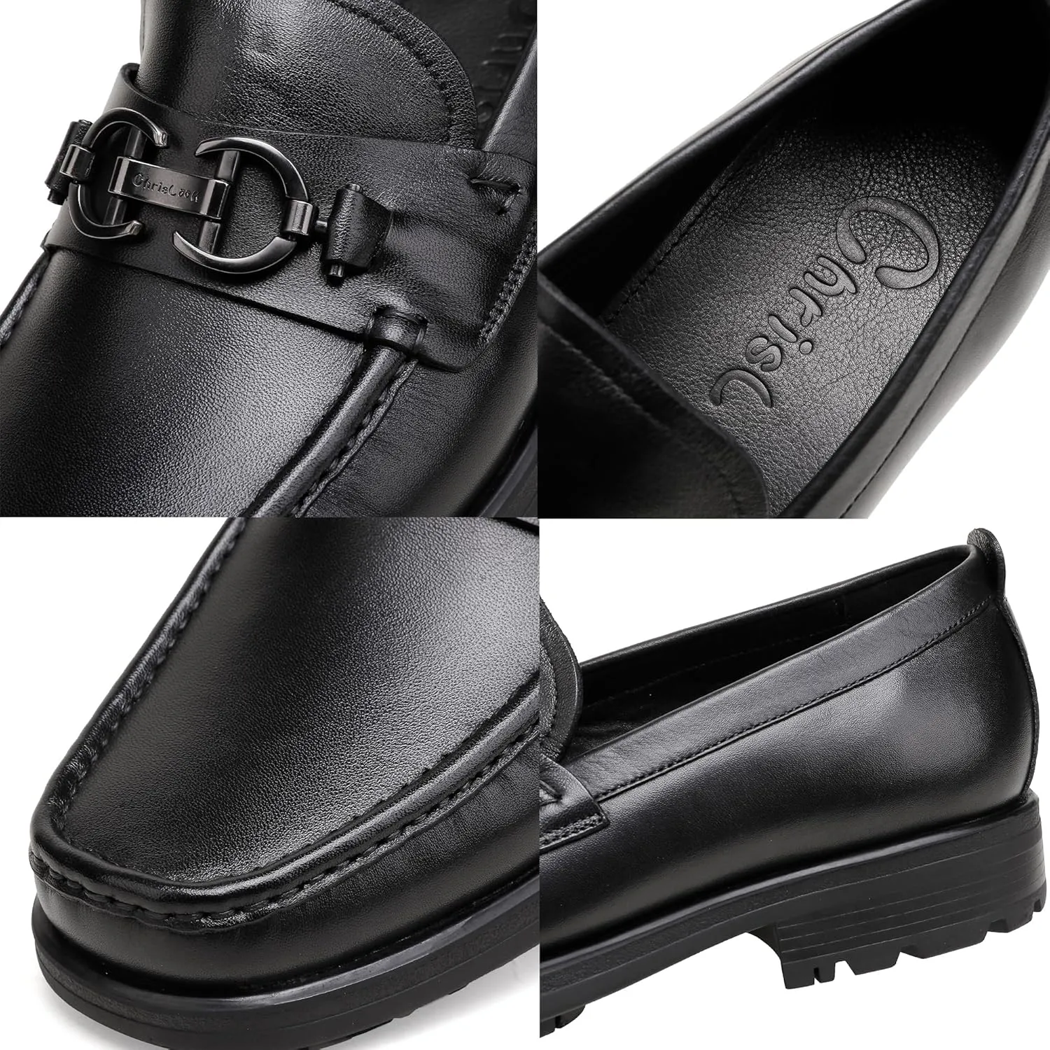Leather Dress Loafers Shoes for Men, Casual Penny with Metal Buckle Slip On Driving Loafers