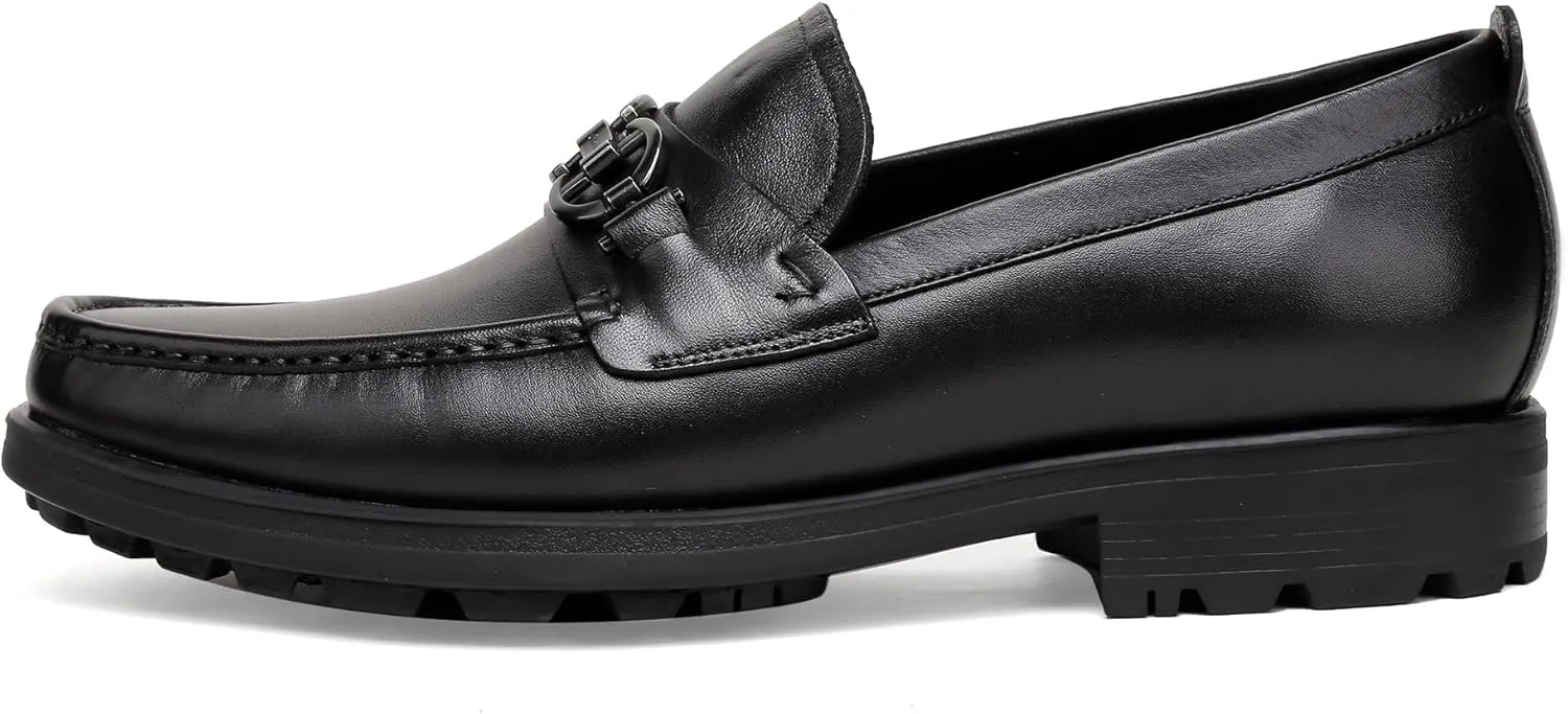 Leather Dress Loafers Shoes for Men, Casual Penny with Metal Buckle Slip On Driving Loafers