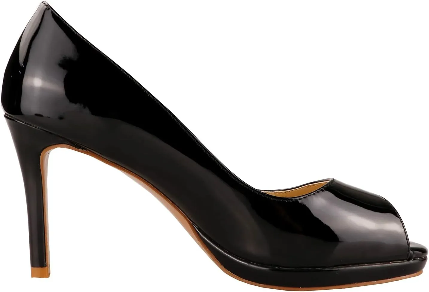 LEMUTISME Women's Patent Leather Sexy Slip On Peep Toe High Heel Dress Pumps Chic Glossy Open Toe Stiletto Heel Platform Sandals