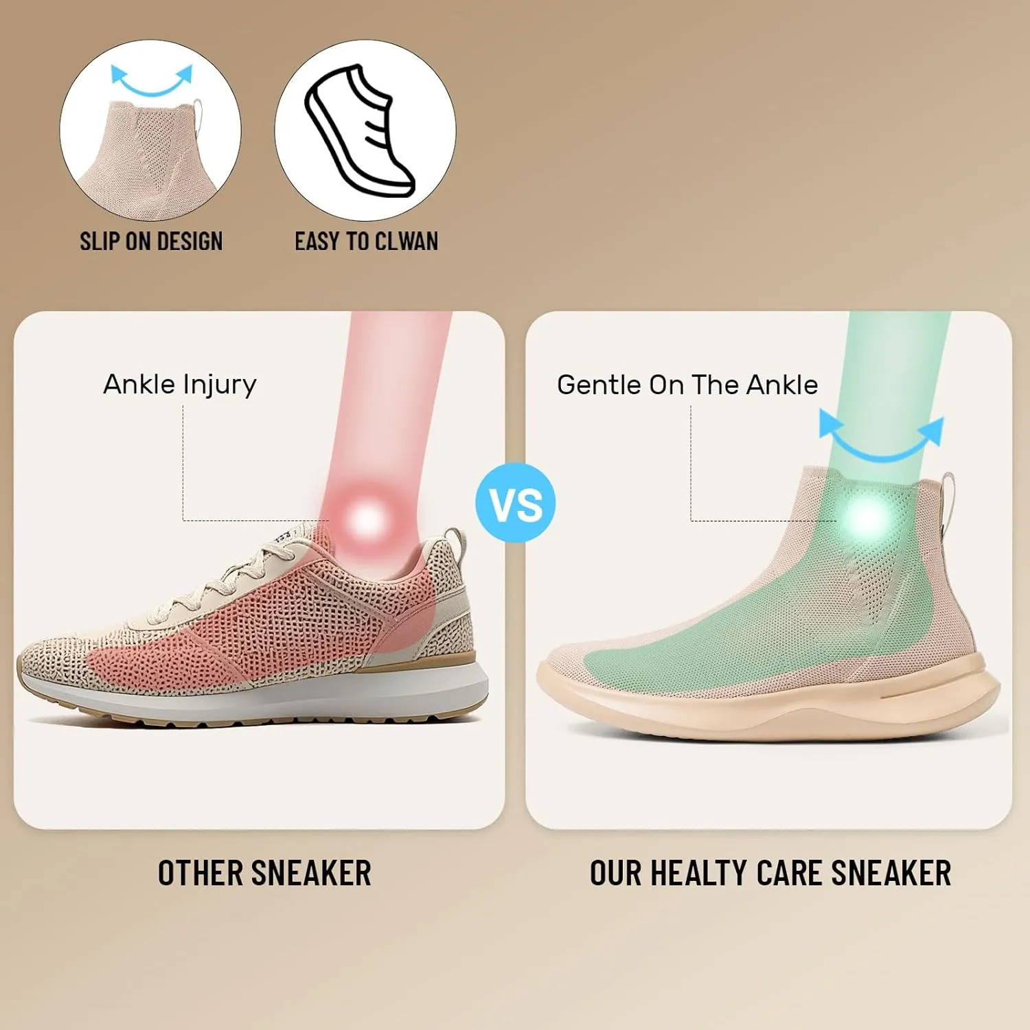 LinnOaks Ankle Walking Boots for Women Sock High Top Sneaker Boots Booties Wide Comfort Pull On Lightweight Sneakers Tennis Running Shoes
