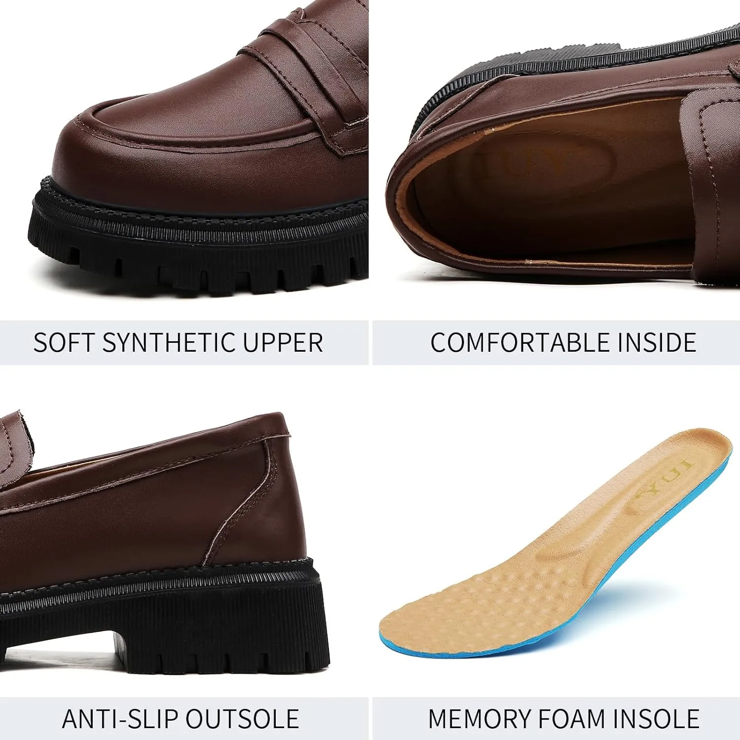 Loafers for Women Leather Chunky Platform Penny Shoes Classic Round Toe Comfortable Business Work Shoes
