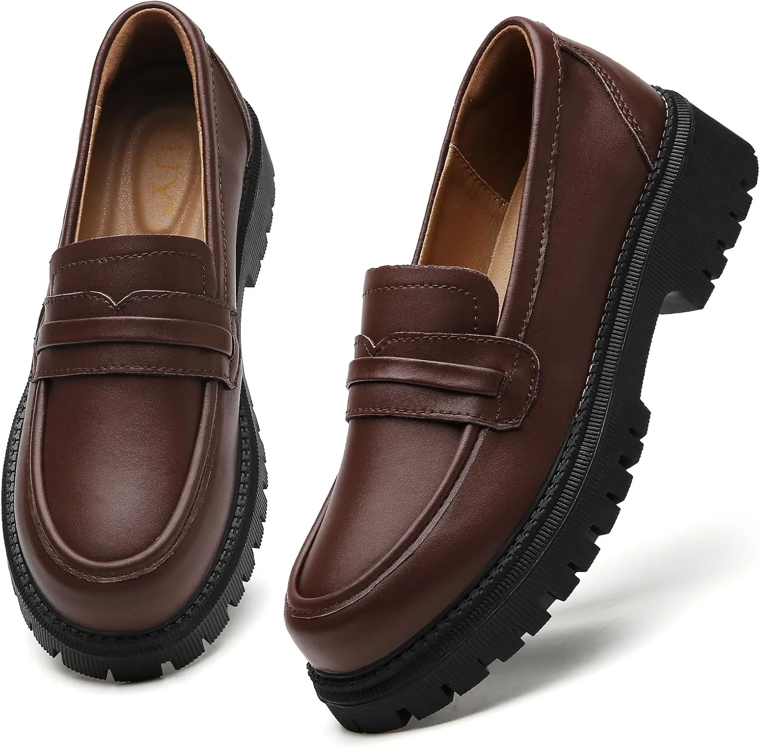 Loafers for Women Leather Chunky Platform Penny Shoes Classic Round Toe Comfortable Business Work Shoes