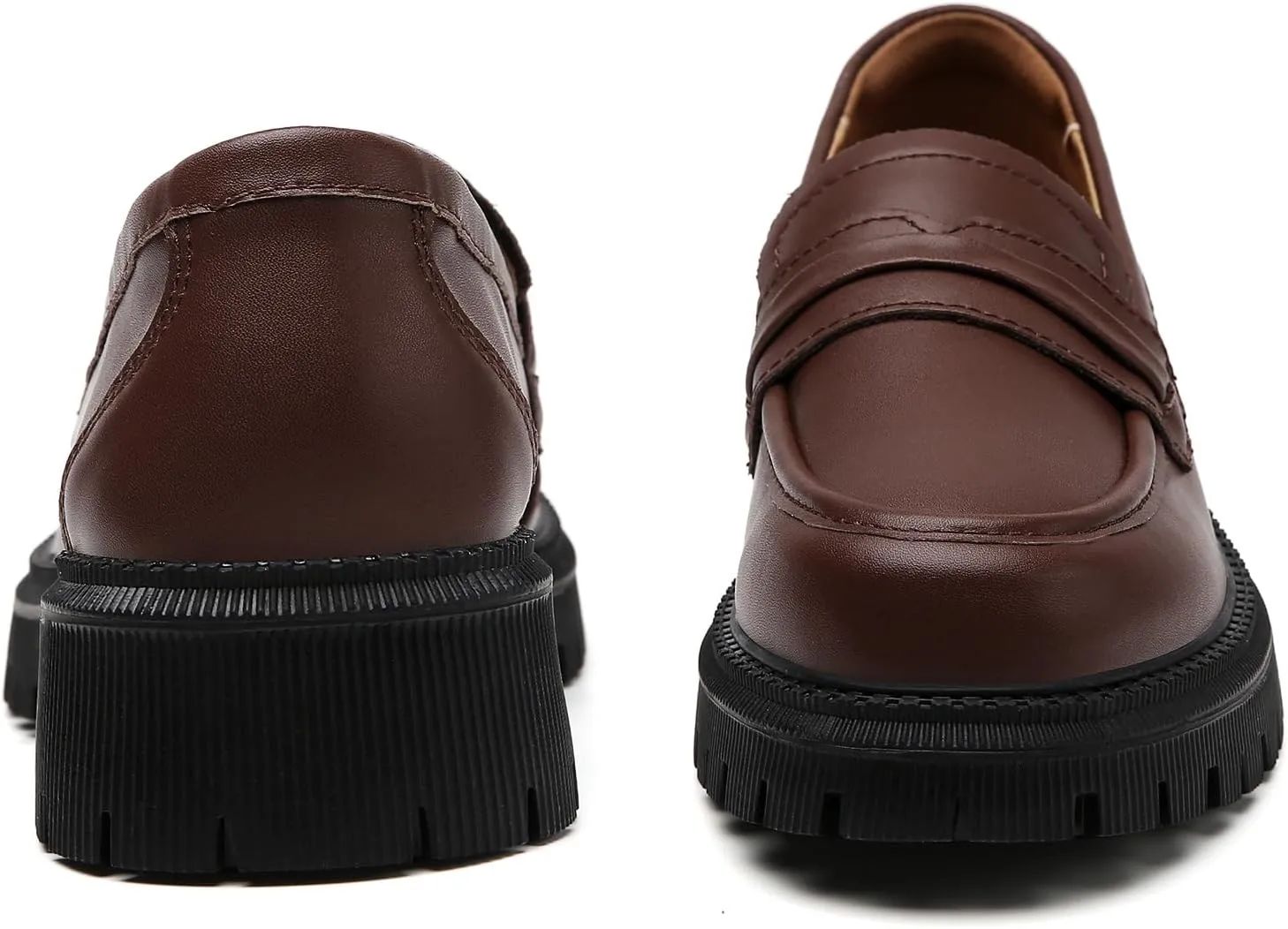 Loafers for Women Leather Chunky Platform Penny Shoes Classic Round Toe Comfortable Business Work Shoes