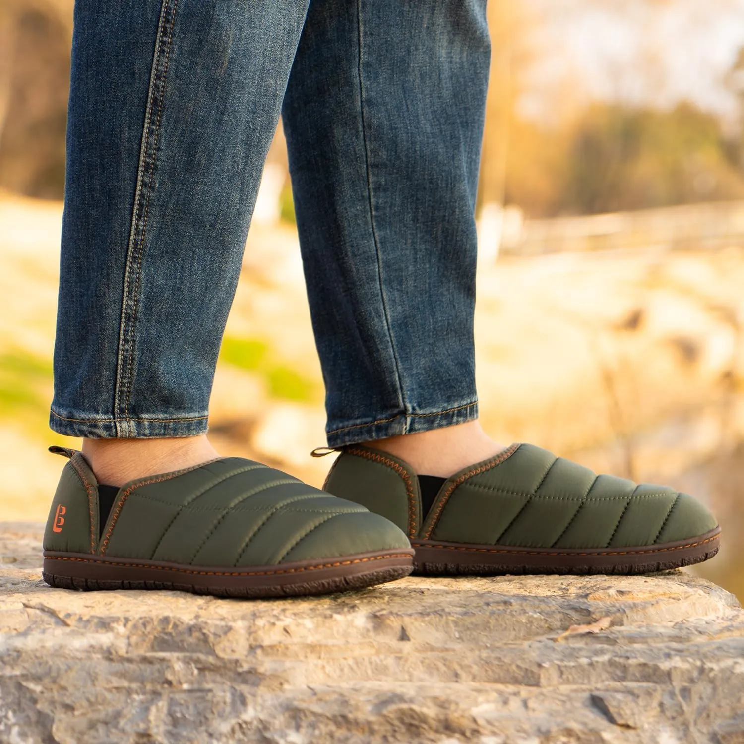 LongBay Mens Outdoor Slippers Two Tone Memory Foam Slip On Indoor House Shoes Loafers