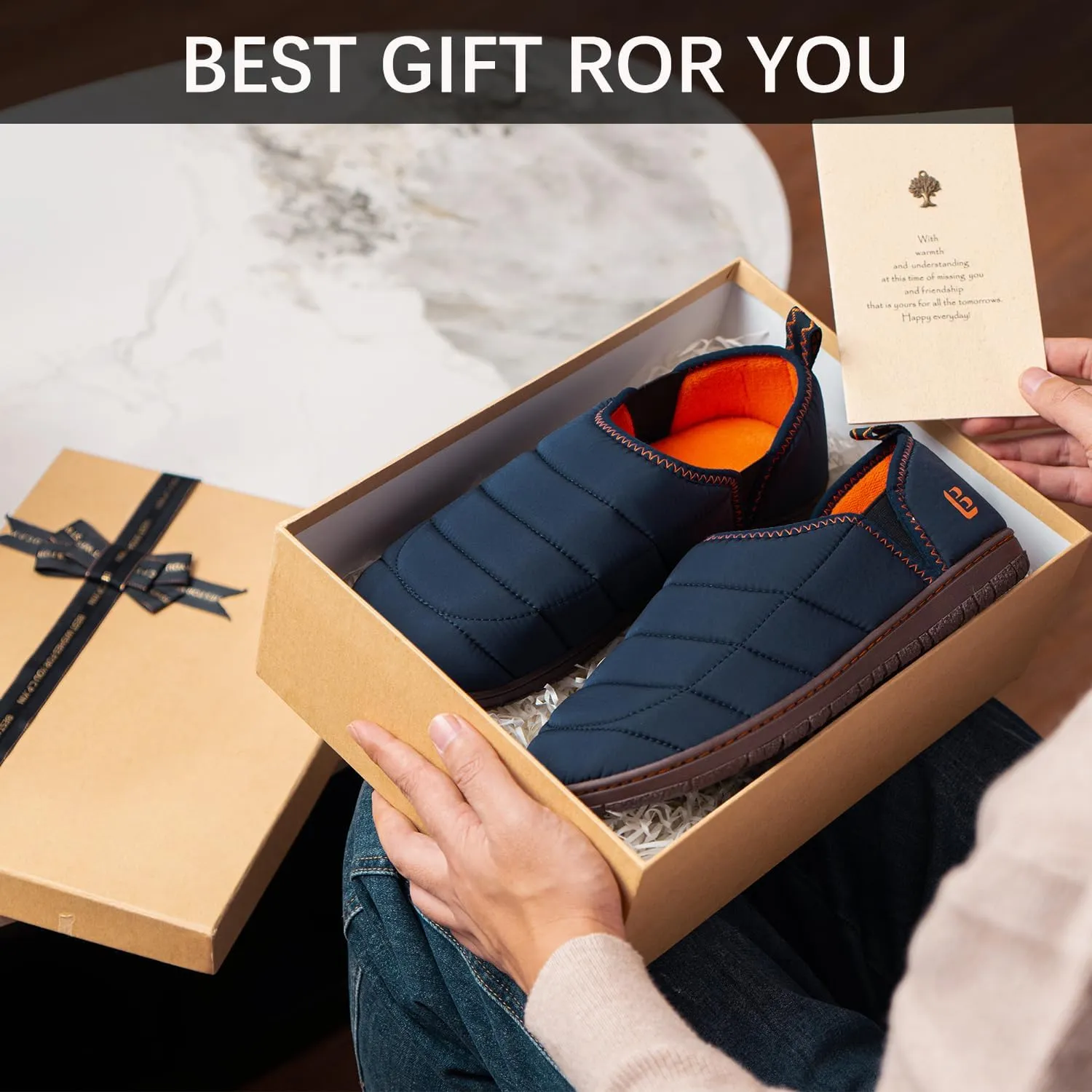 LongBay Mens Outdoor Slippers Two Tone Memory Foam Slip On Indoor House Shoes Loafers
